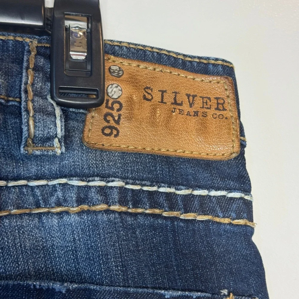 Silver 925 Series Jeans Mens 32x34 Actual L33 Thick Stitch Dark Wash Distressed‎
